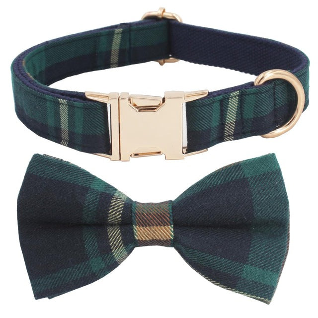 Tweed Tartan Dog Collar and Bow Tie