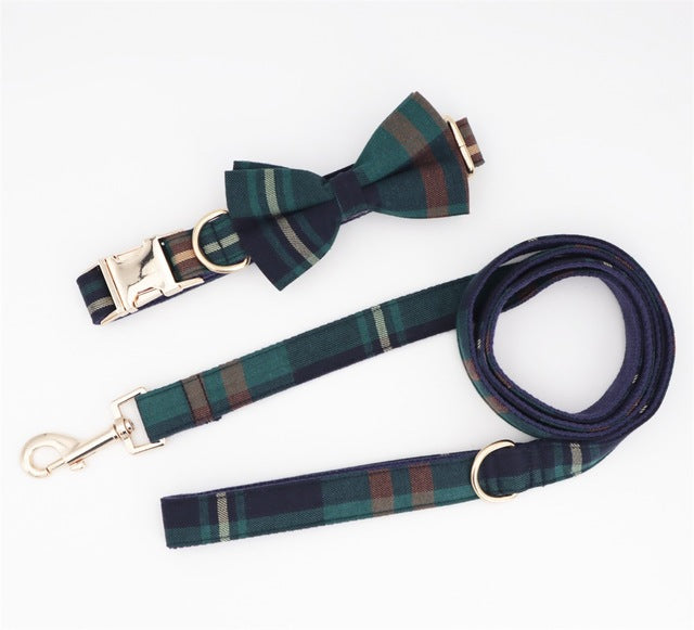 Tweed Tartan Dog Collar and Bow Tie